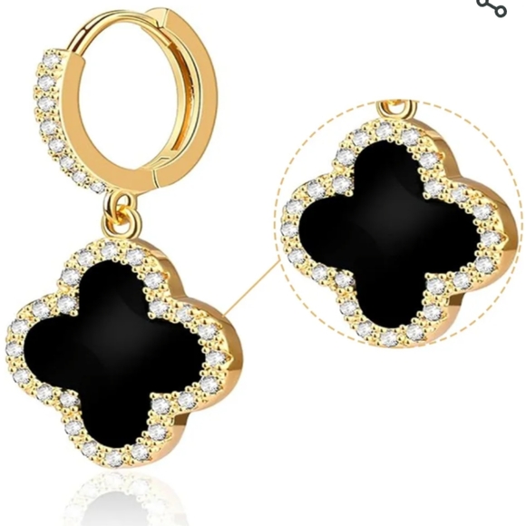 NEW 14 carats Gold planed Trefle earings - Picture 3 of 7